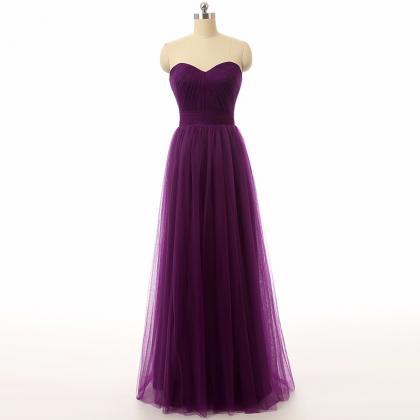 Simple Purple Tulle Long Bridesmaid Dresses,..