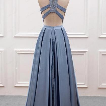 Two Piece Grey-blue Long Prom Dresses, Two Piece..