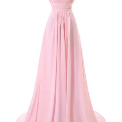 Simple Pink Long Chiffon Bridesmaid Dresses,..