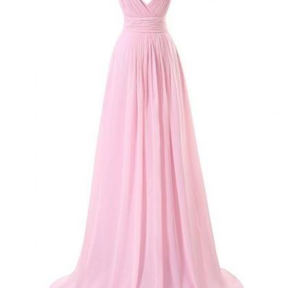 Simple Pink Long Chiffon Bridesmaid Dresses,..