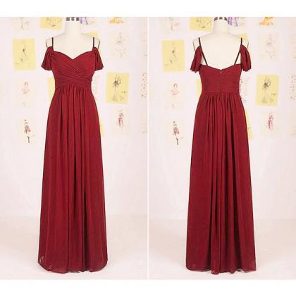 Wine Red Straps And Off Shoulder Long Prom..