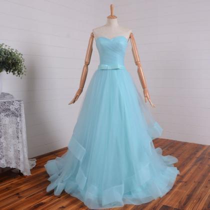 Gorgeous Light Blue Tulle Gowns With Bow, Lace-up..
