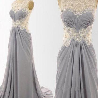 Elegant Grey Long Chiffon Prom Dresses, Grey..