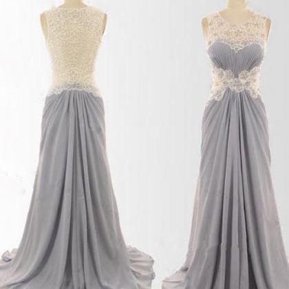Elegant Grey Long Chiffon Prom Dresses, Grey..