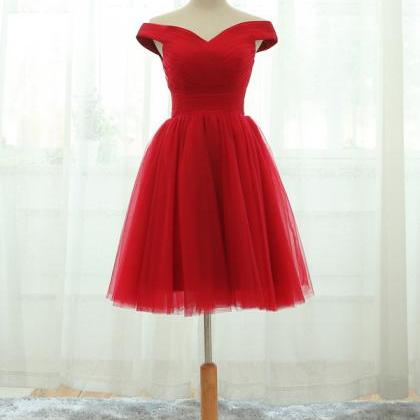 Red Off Shoulder Short Lace-up Homecoming Dresses,..