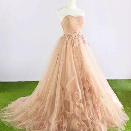 Champagne Tulle Prom Dresses, Gorgeous Lace-up..