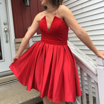 Sexy Red Short Homecoming Dresses, Satin Prom..