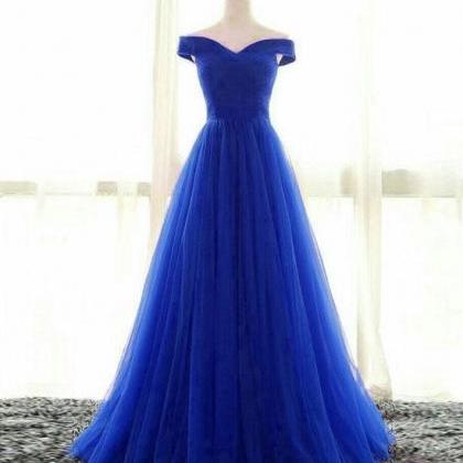 Royal Blue Sweetheart Tulle Long Evening Dresses,..