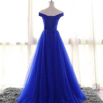 Royal Blue Sweetheart Tulle Long Evening Dresses,..