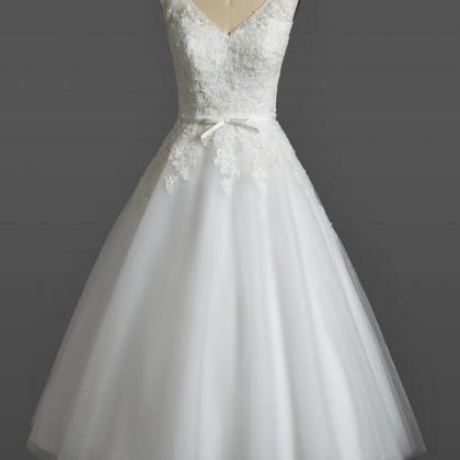 Tea Length Vintage White Wedding Dresses, Adorable..