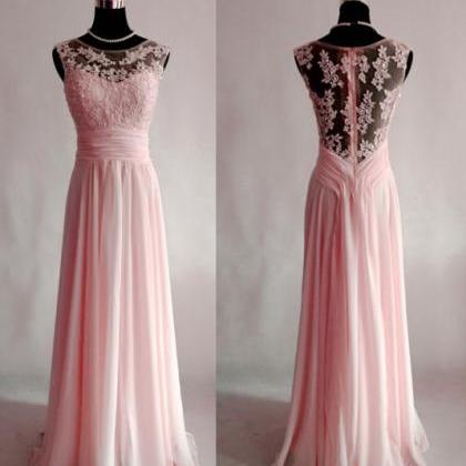 Light Pink Chiffon And Lace Bridesmaid Dresses,..