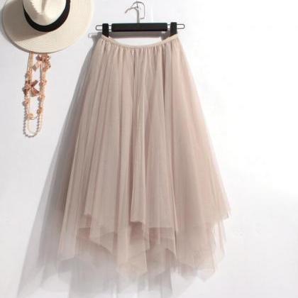 Elasticised High-waisted Tulle High Low Skirt