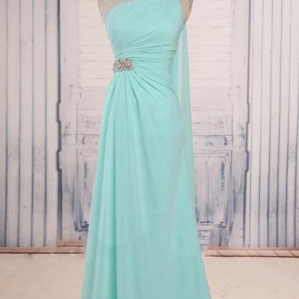 Mint Green One Shoulder Long Party Dress With..