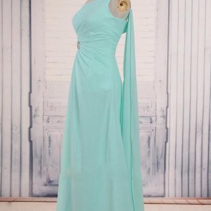 Mint Green One Shoulder Long Party Dress With..