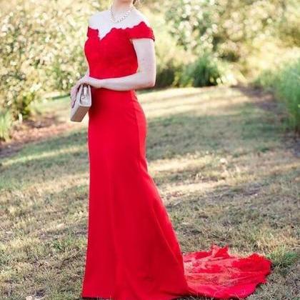 Charming Red Satin Mermaid Long Party Dress With..