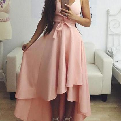 Pink High Low Chiffon Prom Dress, Lovely Party..