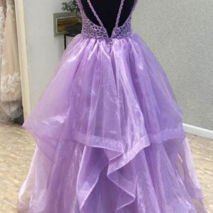 Cute Lavender Long Prom Dresses 2018, Backless..