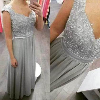 Sliver Grey Floor Length Chiffon And Floral Lace..