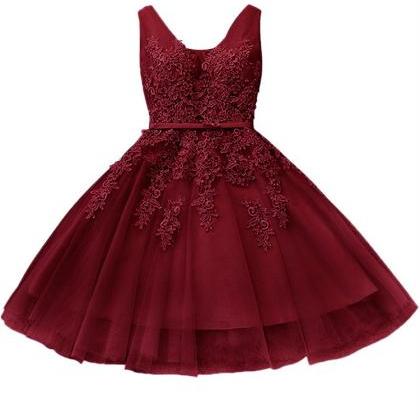 Wine Red Short Tulle Prom Dresses, ..