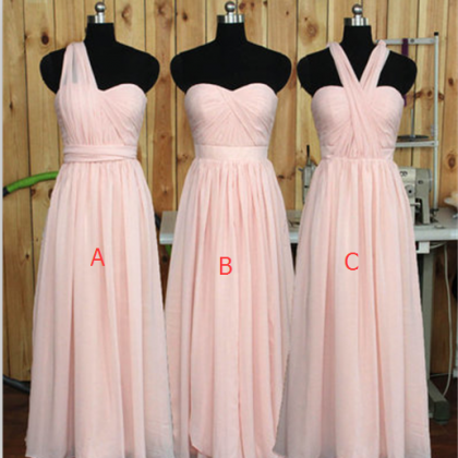 Simple Pink Long Bridesmaid Dresses, Chiffon..