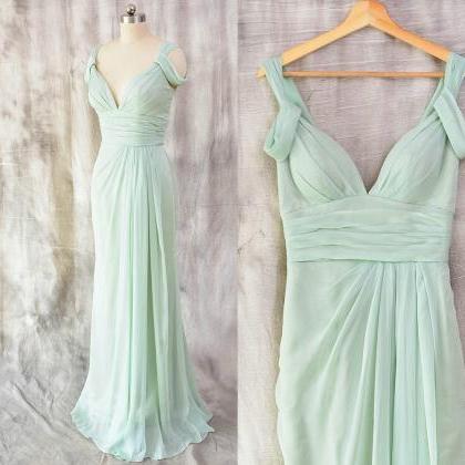 Elegant Mint Long Chiffon Bridesmaid Dresses,..