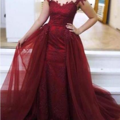 Wine Red Mermaid Party Dress With Applique, Prom..
