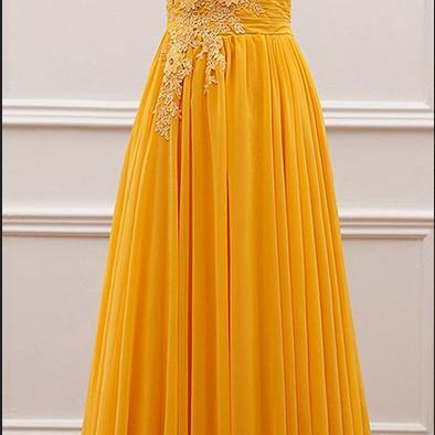 Yellow Off Shoulder Long Chiffon Party Dresses,..