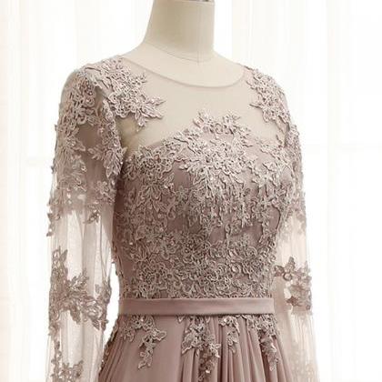 Lace Long Sleeves Chiffon A-line Prom Dresses..
