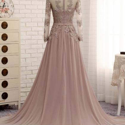 Lace Long Sleeves Chiffon A-line Prom Dresses..