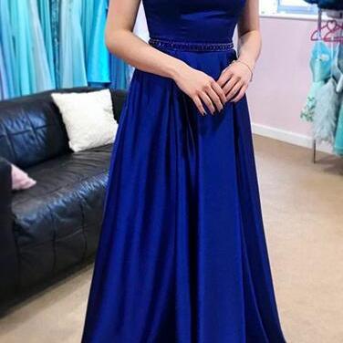 Off Shoulder Satin Blue Prom Dresses, Party Gowns,..