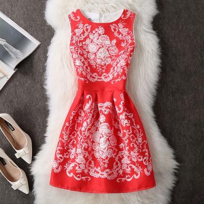 Women Floral Dresses, Cute Short Dresses, Red..