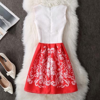 Women Floral Dresses, Cute Short Dresses, Red..
