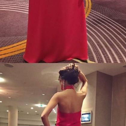 Simple Red Chiffon Wedding Party Dresses, Backless..