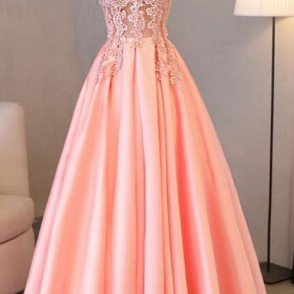 Pink Satin Long Party Dresses, Formal Dress 2018,..