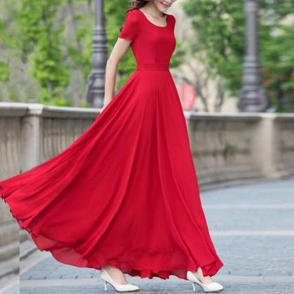 Pretty Red Long Chiffon Beach Dress, Women Long..