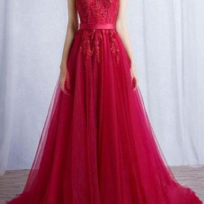Red Tulle Formal Dresses, A-line Party Dresses,..