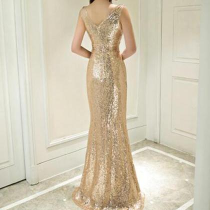 Gold Sequins V-neckline Bridesmaid Dresses,..