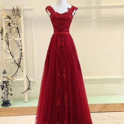 Red Tulle Pretty Prom Dress 2018, V-neckline..