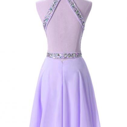 Lovely Lavender Chiffon Knee Length Party Dresses,..