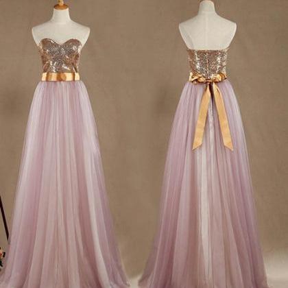 Gold Sequins And Pink Tulle Chiffon Long..