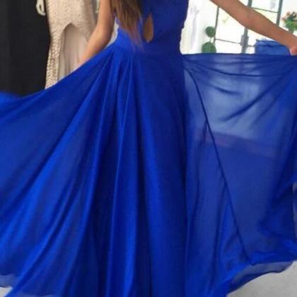 Blue Chiffon Party Dresses, Floor Length Formal..