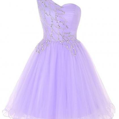 Lavender Short Tulle Homecoming Dresses, One Shoulder Party Dresses ...