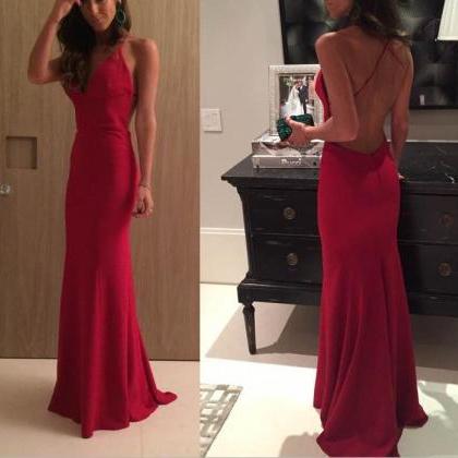 Straps Red Formal Dress, Sexy Open Back Mermaid..