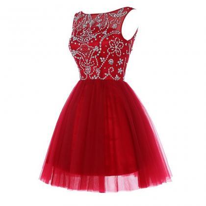 Wine Red Homecoming Dresses, Short Tulle Party..