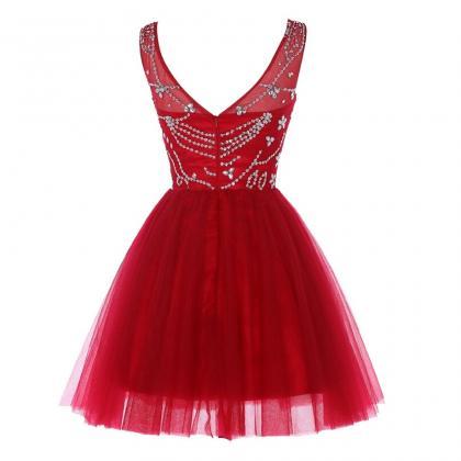 Wine Red Homecoming Dresses, Short Tulle Party..