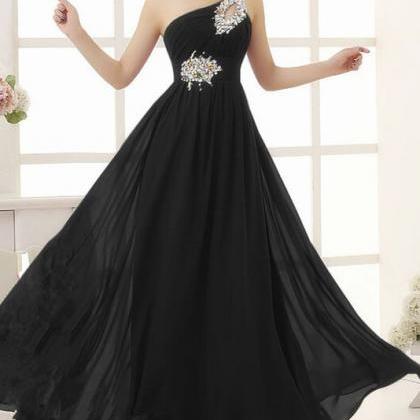 Black One Shoulder Beaded Long Prom Dresses,..