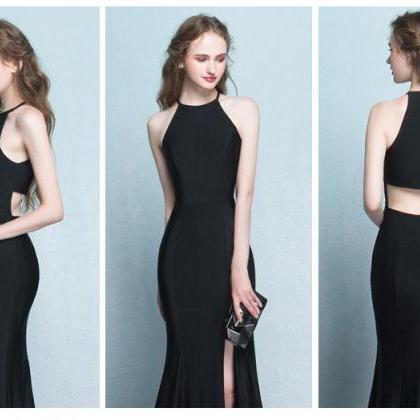Sexy Black Slit Prom Dresses, Spandex Charming..