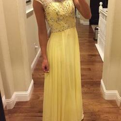 Yellow Beaded A-line Fashionable Formal Dresses,..