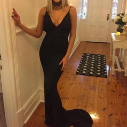 Sexy Black Simple Mermaid Evening Gowns,formal..