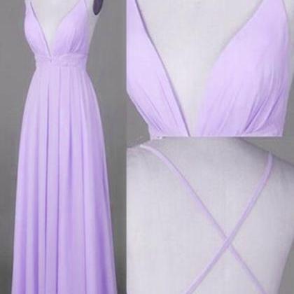 Chiffon Prom Dress 2018, Lavender V--neckline..